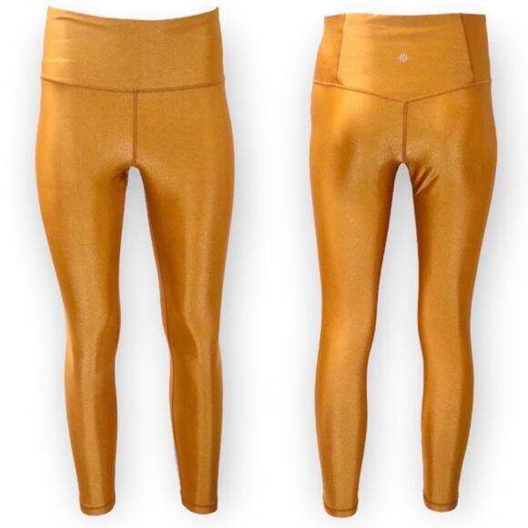 Athleta Elation Shine Tights Leggings Tuscan Gold Metallic Yellow Size XL Yoga - Picture 2 of 9